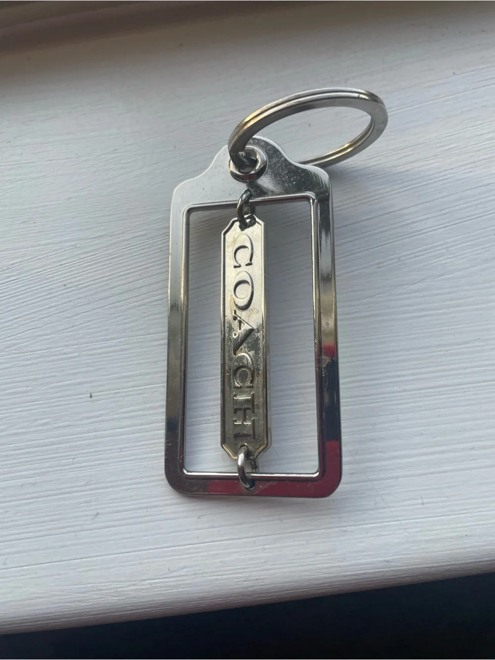 Coach Silver-tone Rectangular Logo Keyring